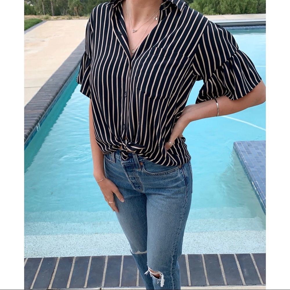 Black & Tan Striped Olivaceous Blouse